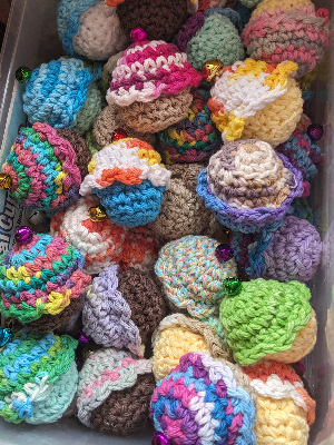 Crochet catnip cupcake toys!